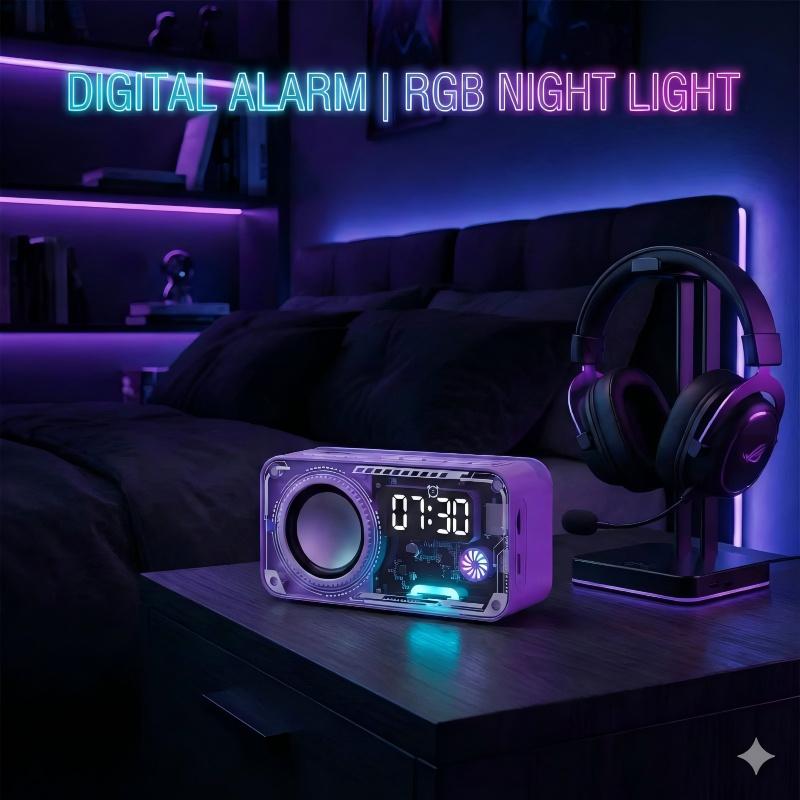 Transparent Mech Wireless Bluetooth-compatible Speaker with Phone Stand, RGB LED Night Light, Portable Stereo Sound System, Long Battery, Perfect Gift