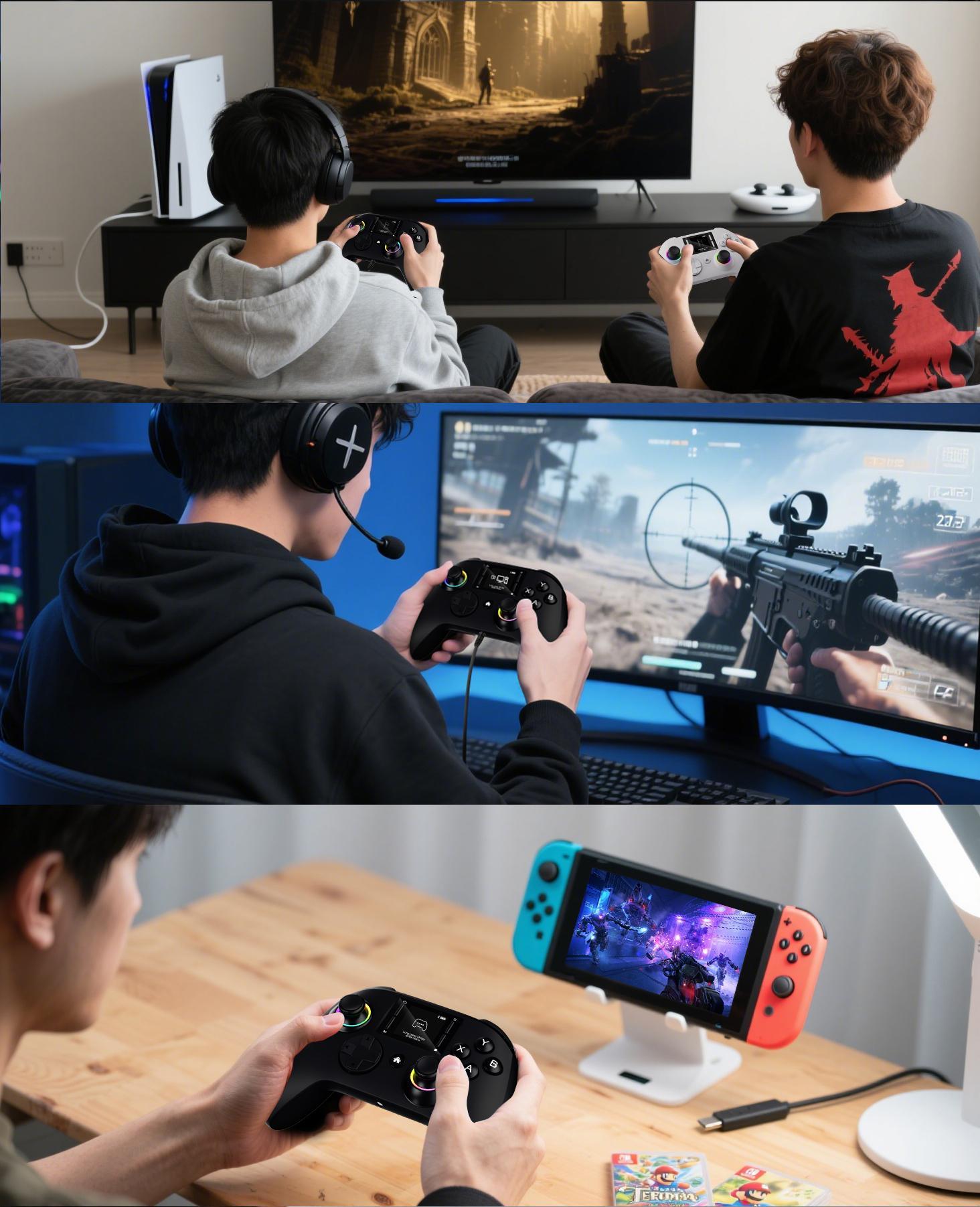 LASTEND Gaming Controller with Visual Display Screen, 1000mAh Battery, Hall Effect Anti-Drift Joysticks, 4 Back Buttons, Turbo Mode, RGB Lighting, Dual Vibration & Gyro, Compatible with PC/PS4/Switch/iOS/Android, No App Needed