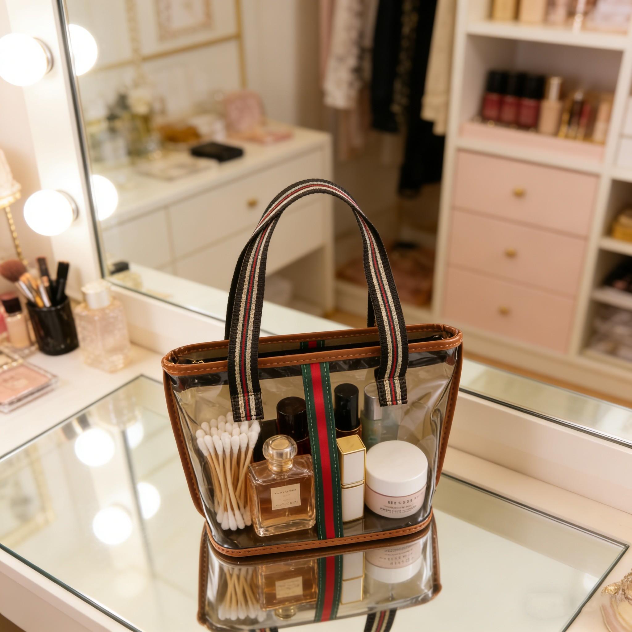 Waterproof Semi-Transparent Storage Bag, Transparent Vanity Bag, Clear Cosmetic Bag, Makeup Pouch, Wide Handle Design, Non-Slip, Fashion Luxury Gift, Suitable for Toiletries, Cosmetics, Towels, Makeup Organizer Pouch