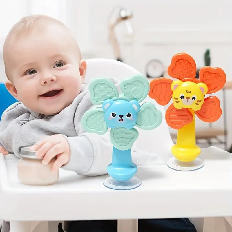 1pc suction cup rotating windmill, with teething ring, promotes motor skills, sensory development teaching aid