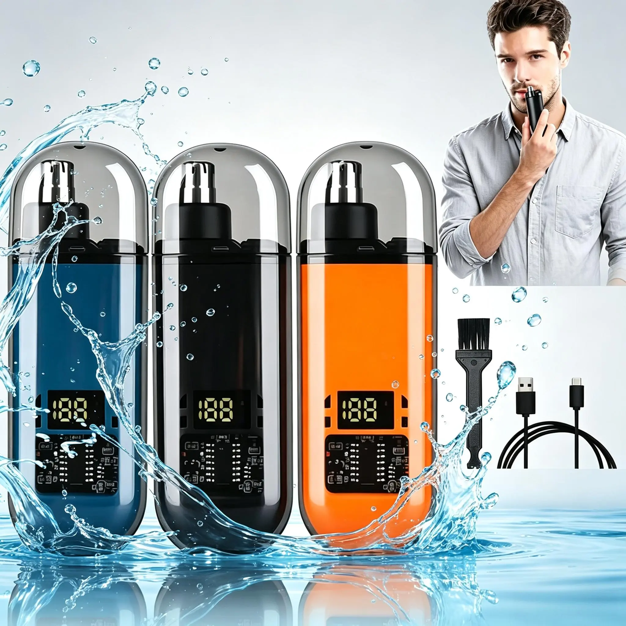 Rechargeable Nose Hair Trimmer for Men, 6000 RPM Speed Dual-Edge Blade, IPX7 Waterproof, LED Digital Display, Safe Distance, Pocket Portable Travel Grooming Tool for Nasal Eyebrow Facial Hair