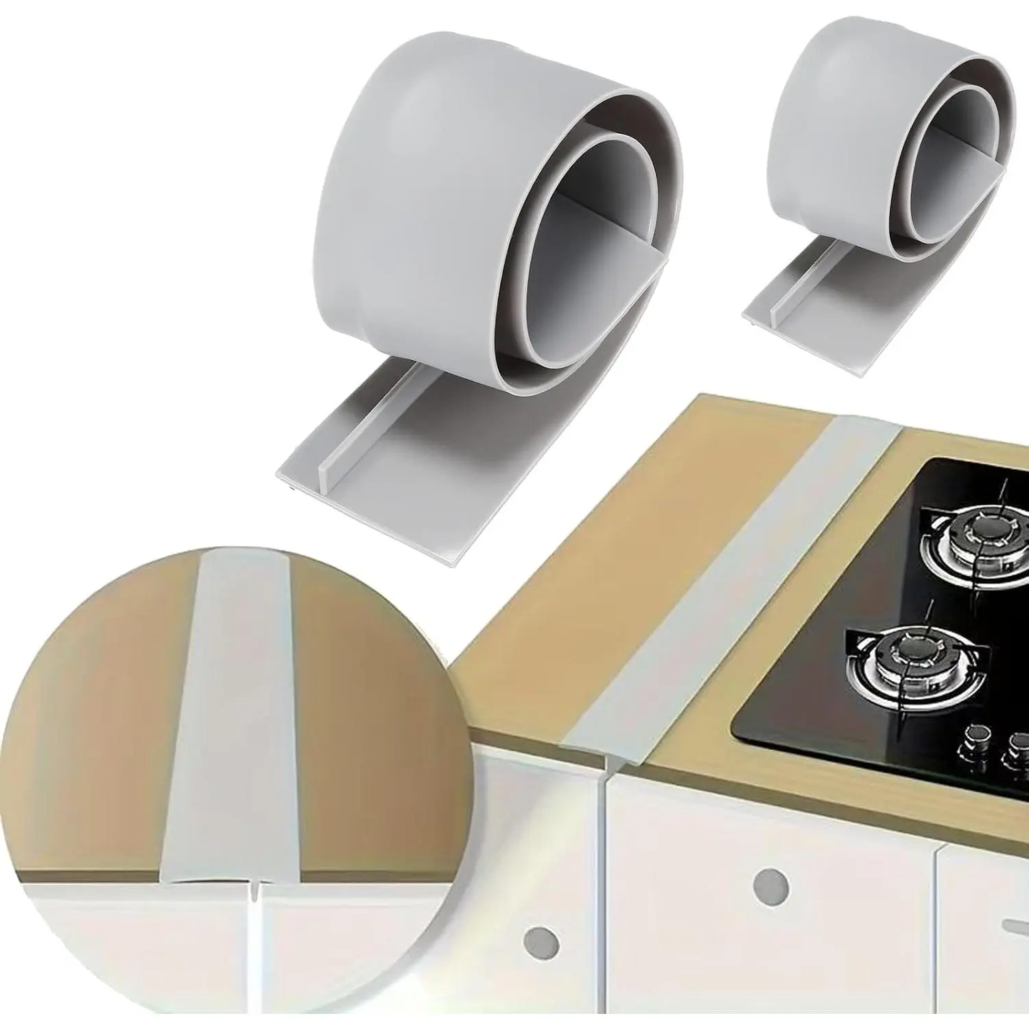 2 Pack Flexible Premium Kitchen Stove Gap Covers (Gray, 21in) – Fills Gaps Between Counter & Stovetop, Easy to Wipe Clean