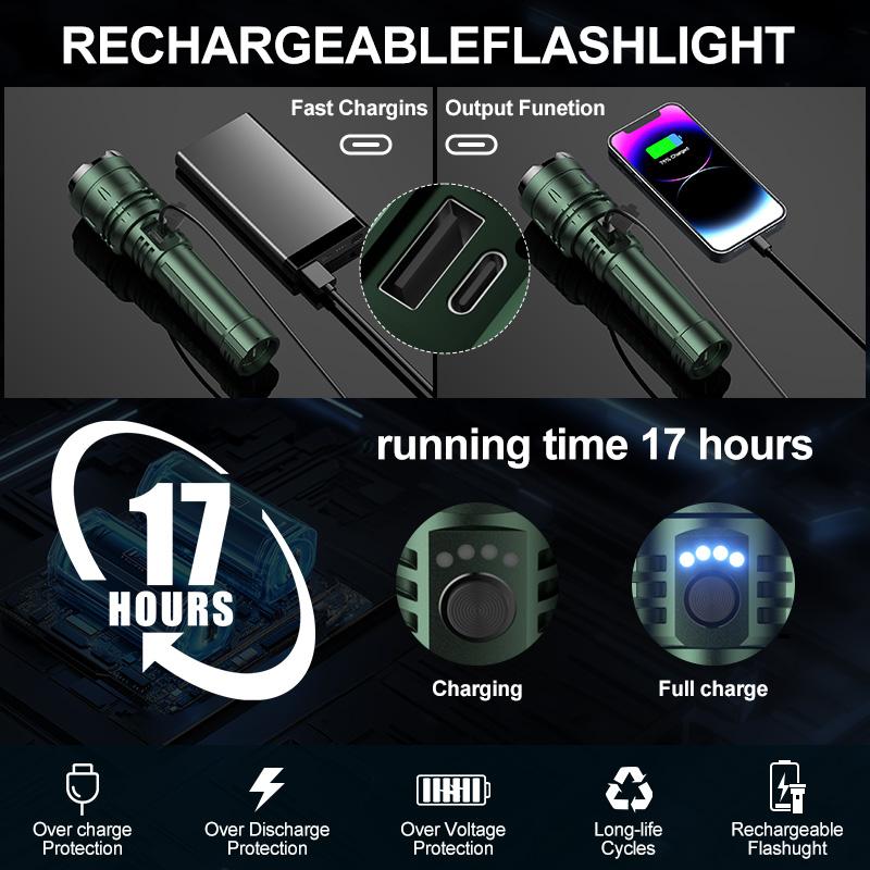 SKYFIRE 1376 LED Flashlight — high-lumen brightness, ultra-bright and rechargeable, featuring adjustable zoom and five lighting modes. A must-have for camping, perfect for both outdoor and home use#Summervibes summergarden