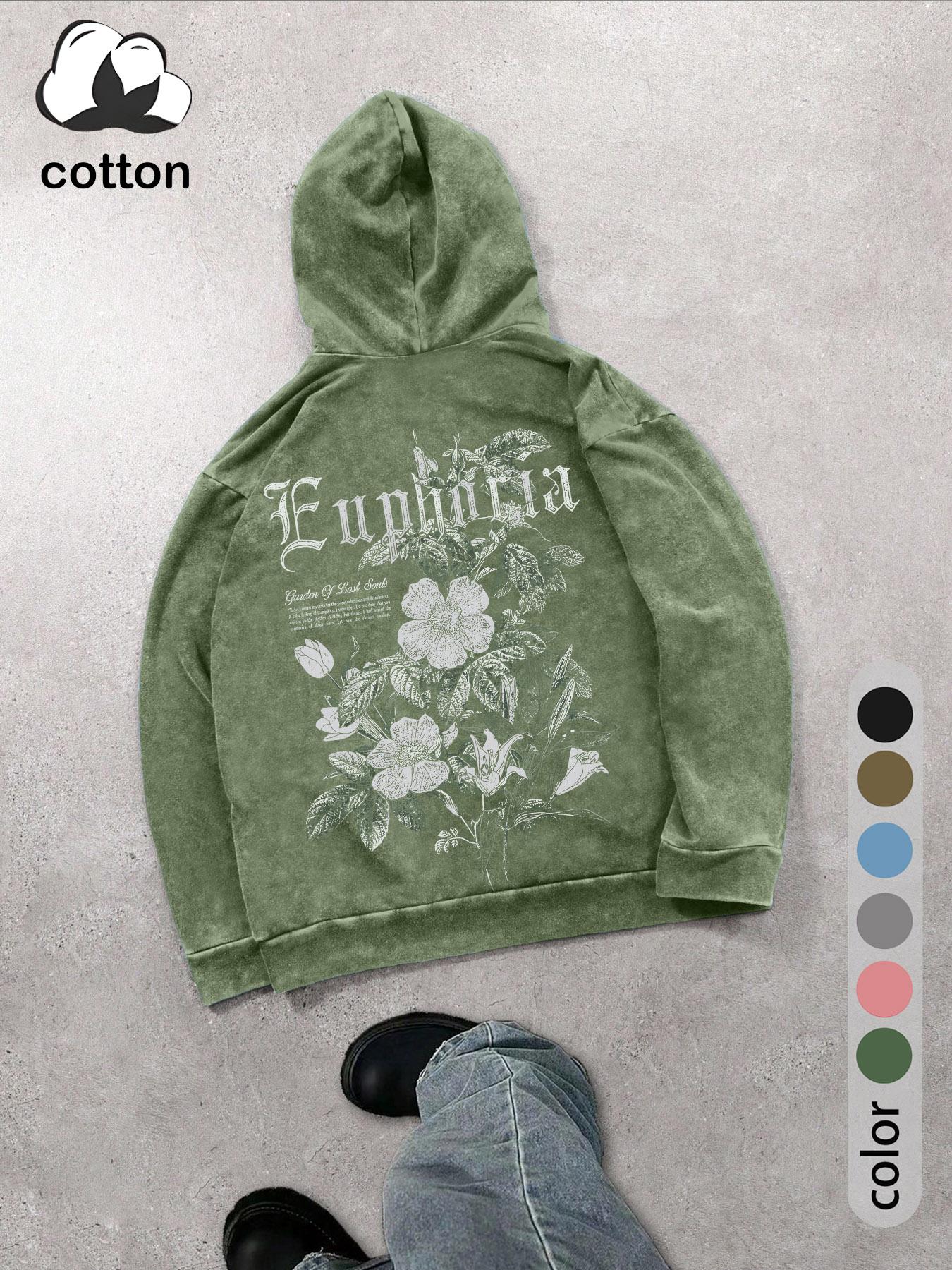 Men's Floral Print Graphic Hoodie, Regular Fit Casual Vintage Fashion Vibe Long Sleeve Hooded Sweatshirt for Daily Holiday Outdoor Wear, Men Clothes for Spring & Fall, Tops