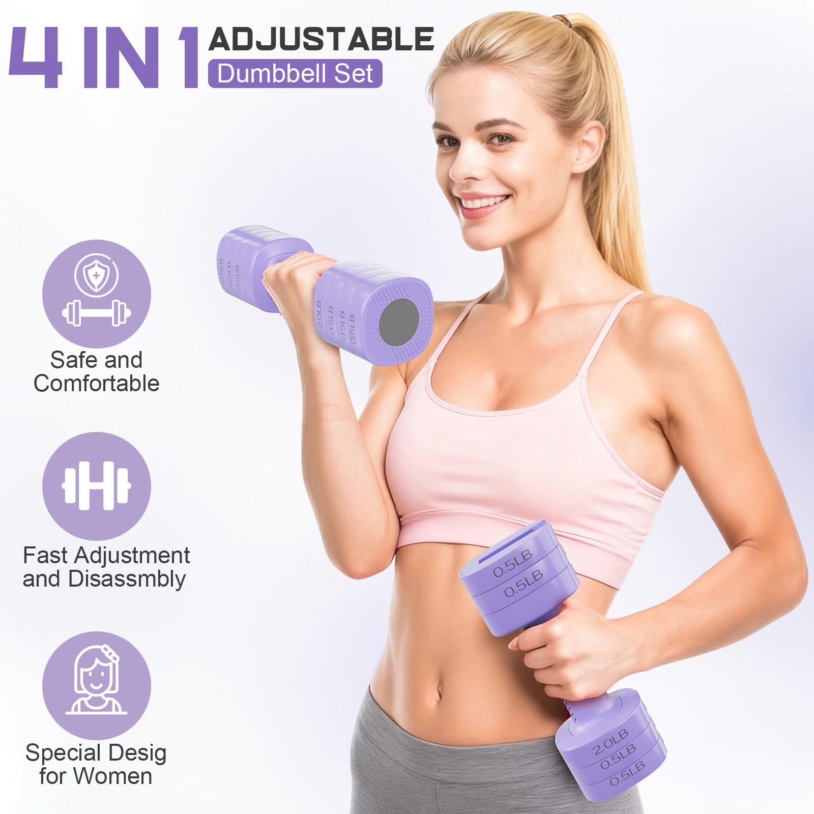 Adjustable Dumbbells 5 lb Dumbbells Bearbro Set of 2 / Pair 10 lb Total Free Weights 4 in 1 Women Hand Weights for Home,Office,Gym Exercise Training 2lb 3lb 4lb 5lb Fast Adjust