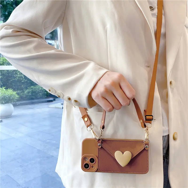 3D Heart Shape Crossbody Wallet Phone Case with Lanyard Strap - Mobile Accessories That Fits iOS Devices, Compatible with iPhone 16,15,14,13,12 Pro Max Series