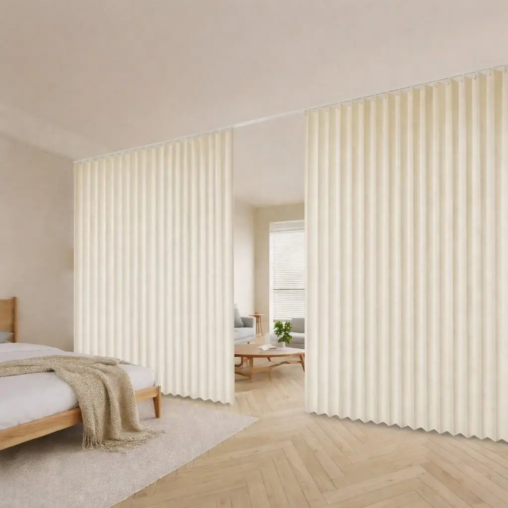 No-Drill Blackout Room Divider Curtain with Hooks, Easy Install Privacy Partition for Apartment and Dorm
