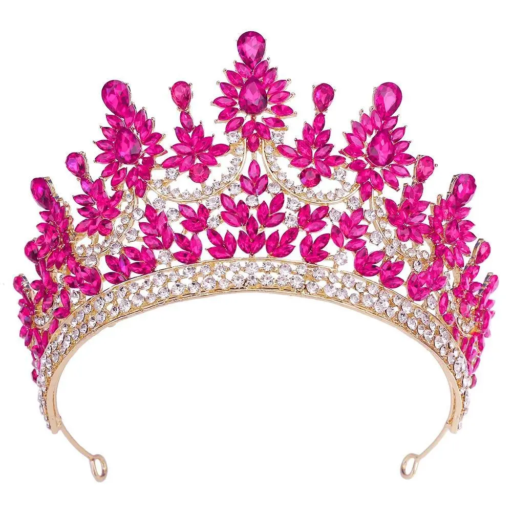 Luxury Rose Red Alloy Crystal Bridal Crown - 1-Piece Female Wear Wedding Headdress for Bride's Wedding Events, One-Piece