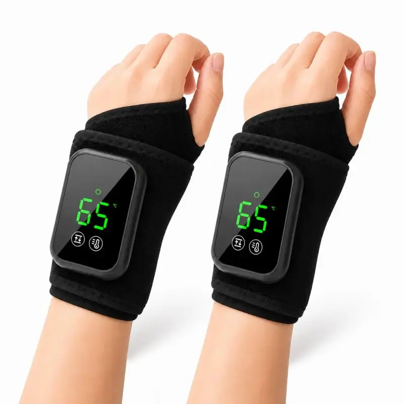 Rechargeable Hand Massager with Heat & Vibration, Cordless Electric Wrist Massager with 3 Massage Intensities, 5 Heat Levels & 30-Min Auto Shut Off, Portable Hand Care Device for Men Women elderly people