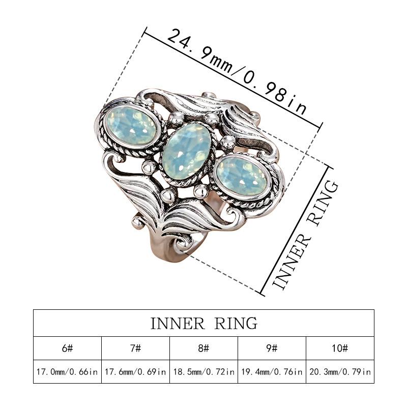 Women's Vintage-Inspired Silver-Plated Moonstone Lotus Ring - Elegant Fashion Rings, Retro Ethnic Exquisite Jewelry Accessory for Daily, Party Wear, Vintage Inspired Ring
