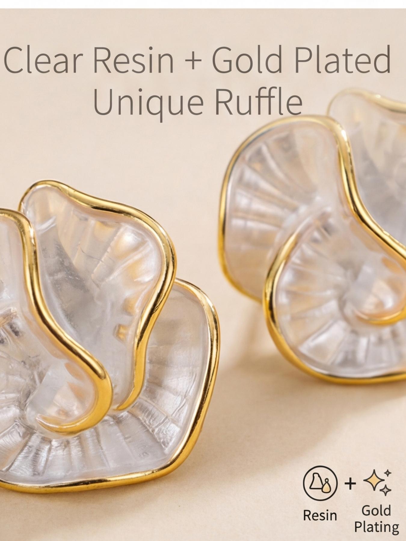 Women's Hypoallergenic Unique Ruffled Calla Lily Flower Stud Earrings, Gold Plated Clear Resin Petal Dainty Earrings, French Romantic Fashion Jewelry for Spring Summer Wedding Everyday Wear & Gift