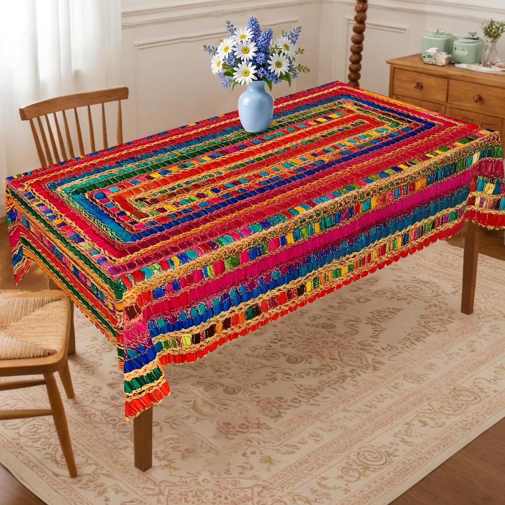 PLUMLIK Bohemian Tablecloth, Colorful Exotic Boho Round Rectangle Tablecloth, Retro Geometric Tablecloth Decoration for Outdoor Indoor, Kitchen, Farmhouse Courtyard, Thanksgiving Day, Festive Holiday Decor, Christmas Decor, Home Accessories