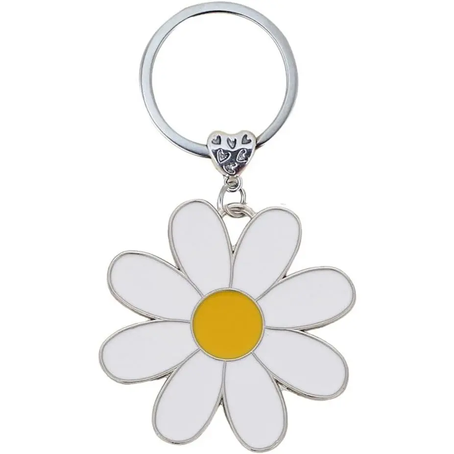Cute Daisy Enameled Flower Keychain Charm Keyring for Purse Bag, Colorful Bling Handbag Accessory(Gift)