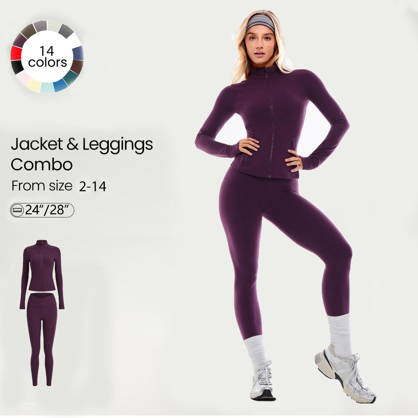 GLOWMODE 2PCS Slim-It BBL Jacket and 24" & 28” Crossover Yoga Leggings Set