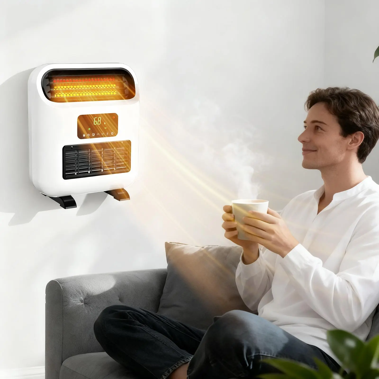 1500W Wall and Floor Mount Electric Space Heater with 3 Heat Settings, Timer, Remote Control, Tip-Over Switch, for Indoor Bedroom Office Home, White
