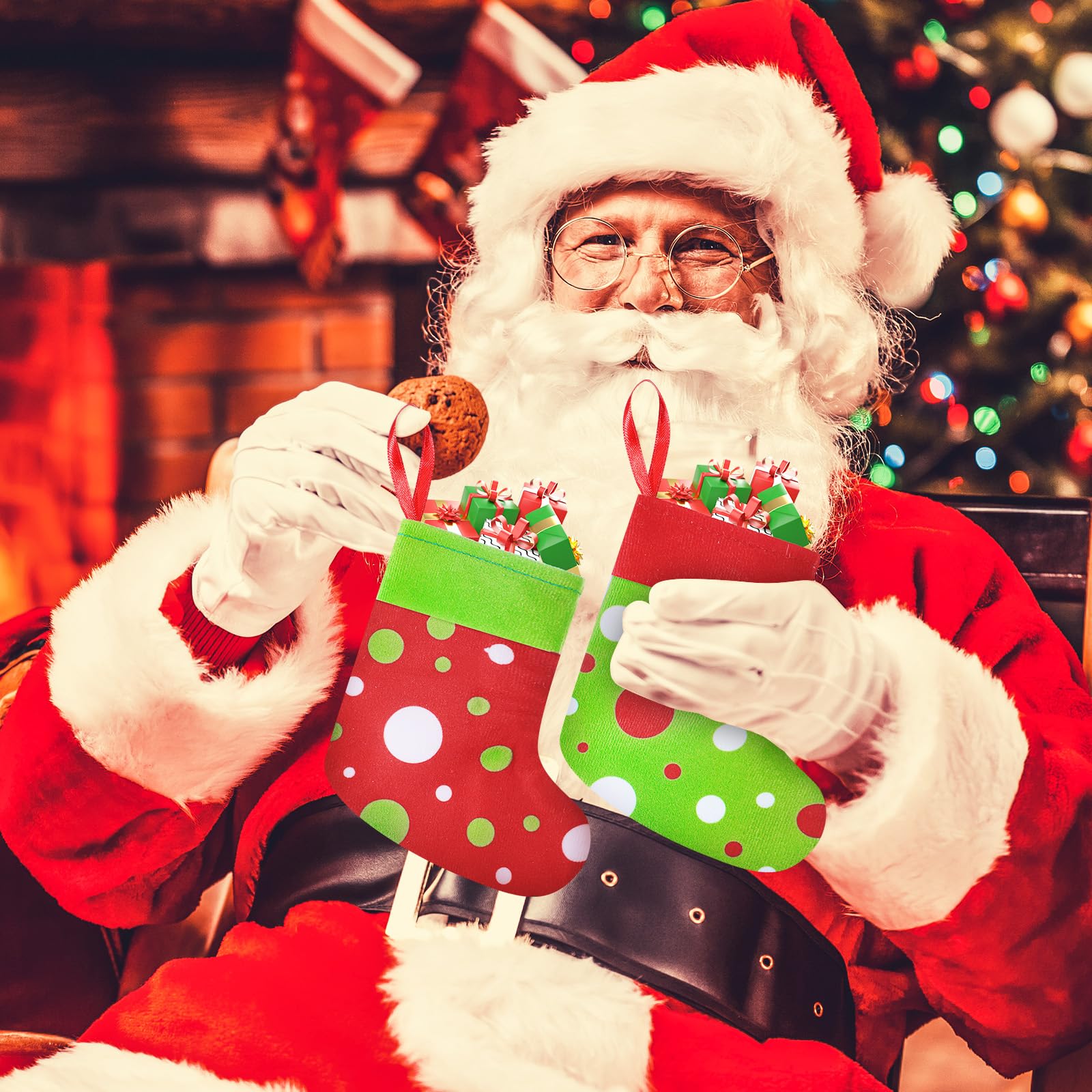 Christmas Clearance Sale Christmas Stockings 24/4 Pcs Cute Large Capacity Funny Green Furry Christmas Decor Mini Dot Xmas Stockings Candy Bag Green Christmas Monster Decoration Home Door Wall Fireplace Stocking Stuffer Burr Basket Christmas Gifts