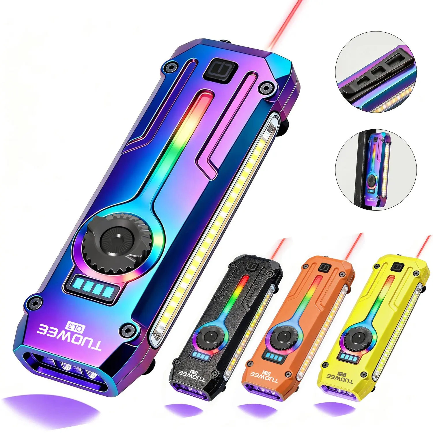 Flat Edc Flashlight 1800 High Lumens, Stainless Steel Rechargeable Pocket Light, USB-C Dimmable, Iridescent Design