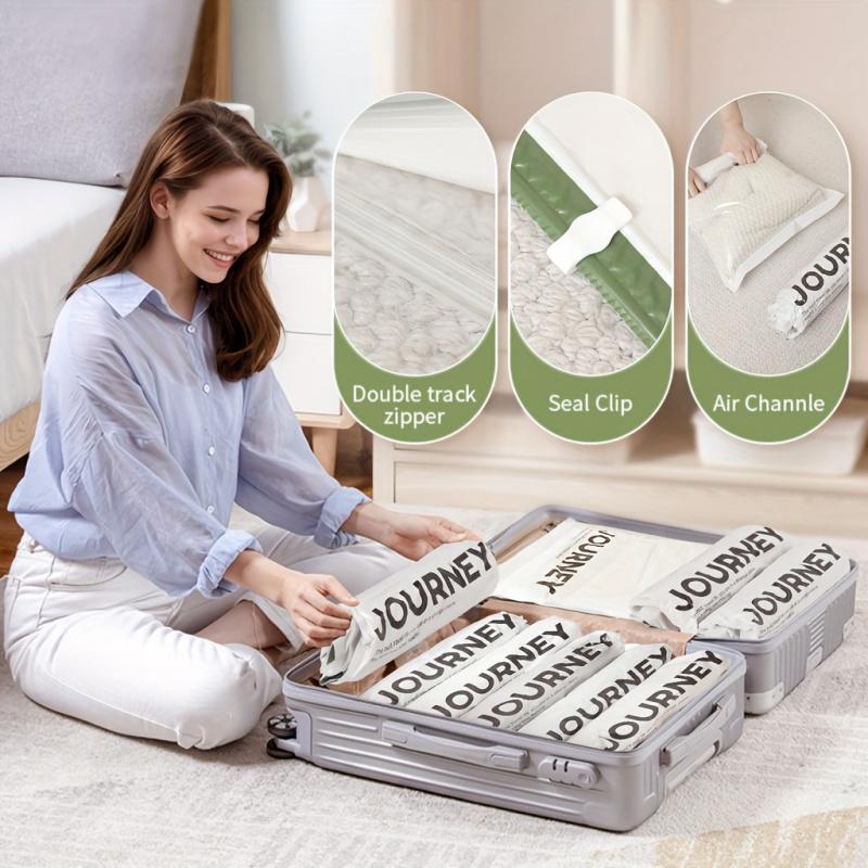 convenient and quick travel essentials, transparent storage bags that do not require a pump or vacuum cleaner, available in various sizes, upgraded with a matte texture, suitable for towels, socks, cosmetics, underwear, and jackets