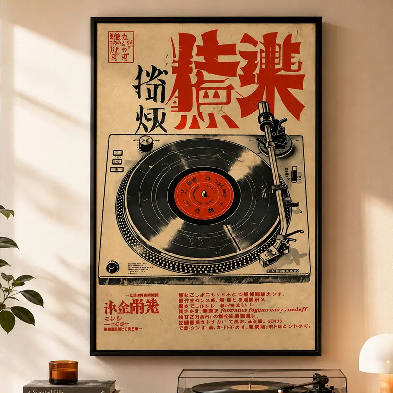 Vintage Japanese Music Poster, Retro Record Wall Art, Asian Art Print, Vintage Vinyl Artwork, Music Room Decor, Living Room Bedroom Wall Decor, Music Lover Gift, Japanese Aesthetic Decor, Retro Music Print