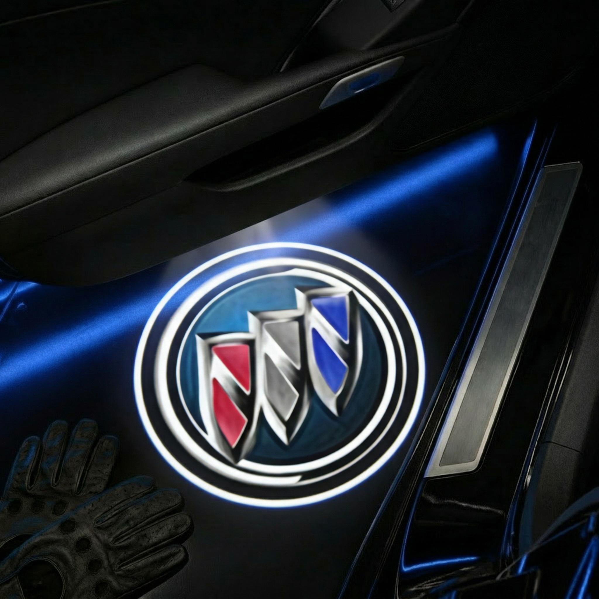 2 Pcs Buick Carbon Fiber Welcome Lights, Car Door Projection Lamp, Laser Light, Decorative Floor Lamp, Led Ambient Light (batteries Not Included)