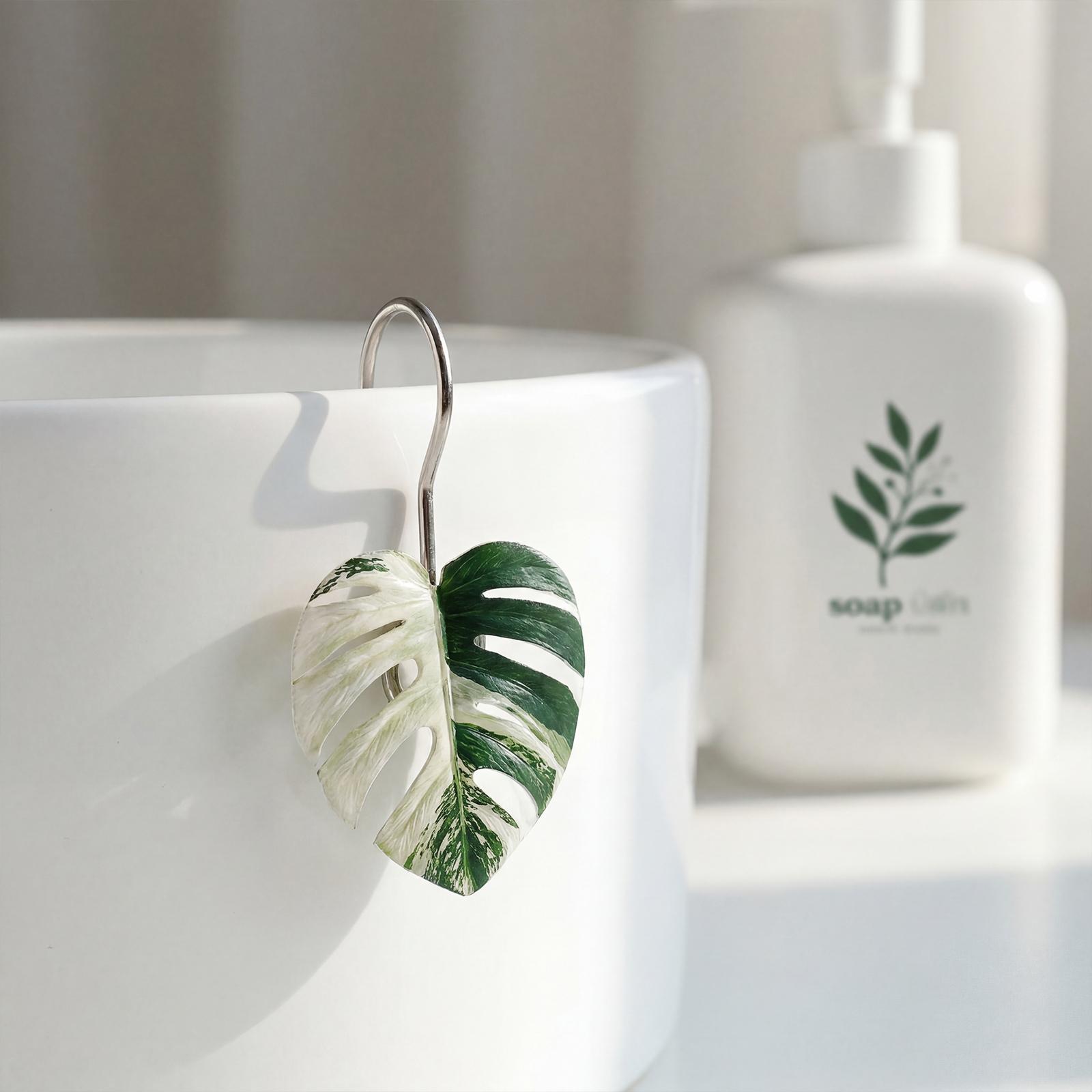 12 Piece Tropical Monstera Leaf Bath Curtain Hooks, Acrylic Creative Design, Stainless Steel Rust-Proof Waterproof, Easy Installation, Shower Curtain Hooks Rust Proof #GLOBAL PICKS
