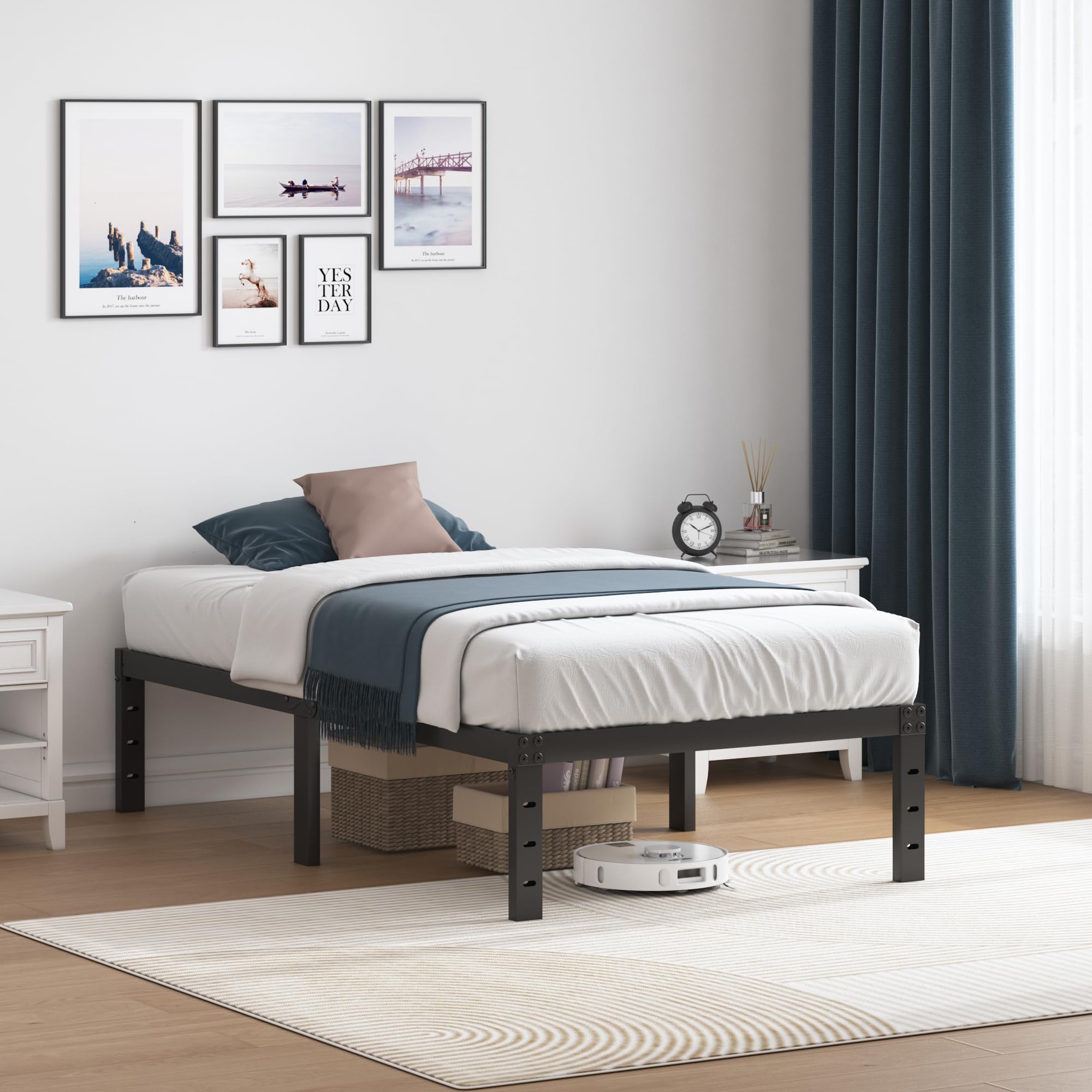 Edenza-Twin Bed Frames, 14 Inch 16 Inch 18 Inch Heavy Duty Metal Platform Bed Frame Twin Size Support Up to 3500 lbs, No Box Spring Needed/No Shaking/Steel Slat Support/Noise Free/Easy Assembly Edenza-Twin Bed Frames, 14 Inch 16 Inch 18 Inch Heavy Duty Metal Platform Bed Frame Twin Size Support Up to 3500 lbs, No Box Spring Needed/No Shaking/Steel Slat Support/Noise Free/Easy Assembly