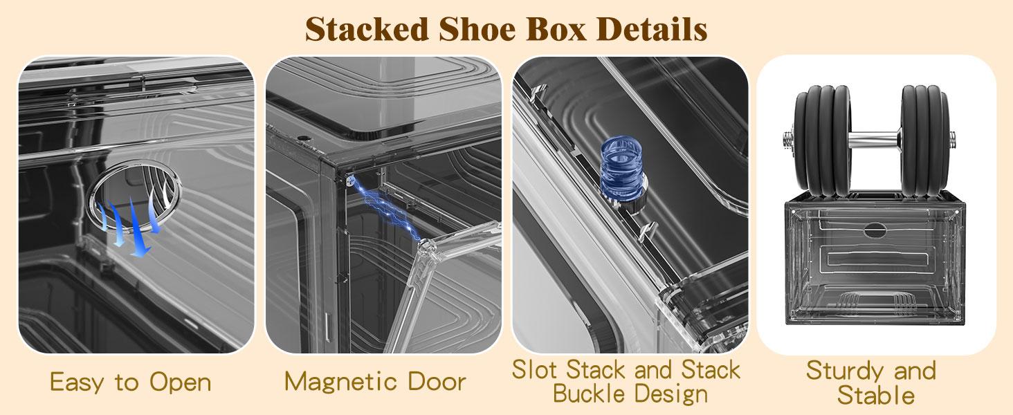 7CODE Thicken & Sturdy 24 Pack Stackable Shoe Organizer White Plastic Storage Box for Sport Sneaker Display Upgraded Sturdy Shoe Container Room Set