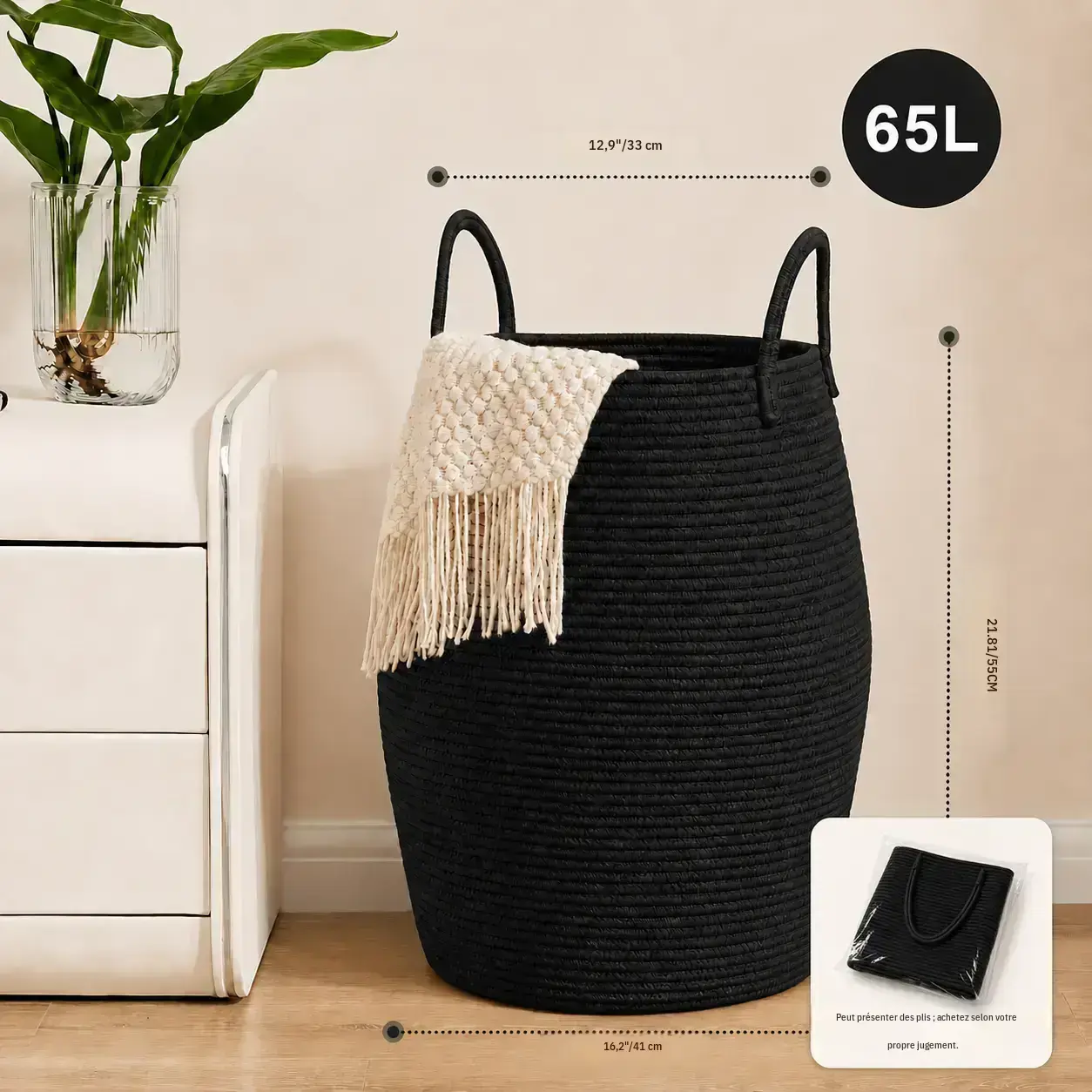 Bohemian Large Foldable Fabric Oval Laundry Basket - 55.88cm Tall, Extendable Handle, Space-Saving Storage for Room, Dorm