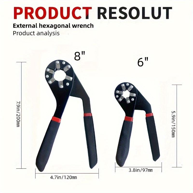 6"/ 8" External Hex Wrench, Torque Adjustable Wrench, Opening Repair Removal Tool, Magic Wrench, Heavy Duty Wrench, Household Repair Tools For Electrician, Mechanic, Motorcycle, Bicycle