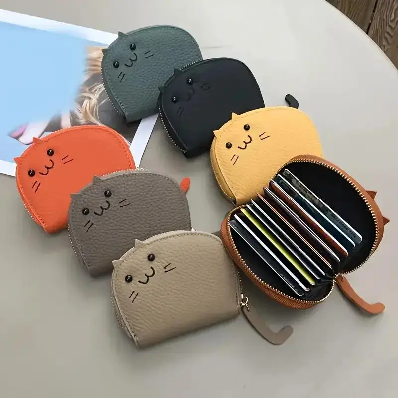 Women's Cute Cartoon Cat Faux Leather Wallet - Portable Size Multi-Card Slots Coin Purse, ID Card Holder, Casual Daily Storage Small Pouch for Camping & Hiking