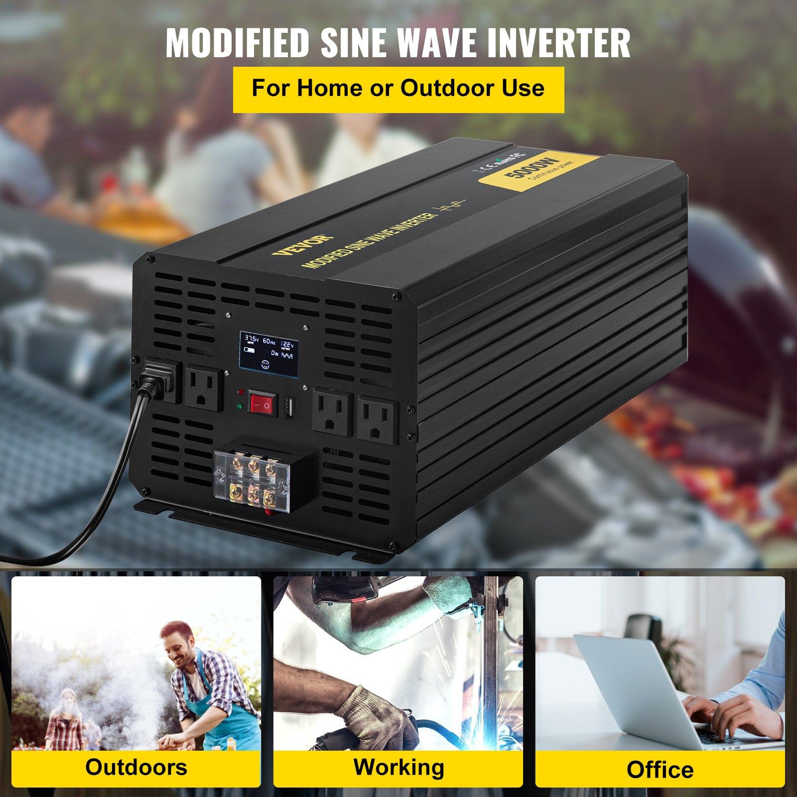 VEVOR 5000W Output Modified Sine Wave Power Inverter, DC 12V to AC 120V Car Converter with LCD Display, Remote Control, LED Indicator, AC Outlets for Car/Boat/RV Emergency Power