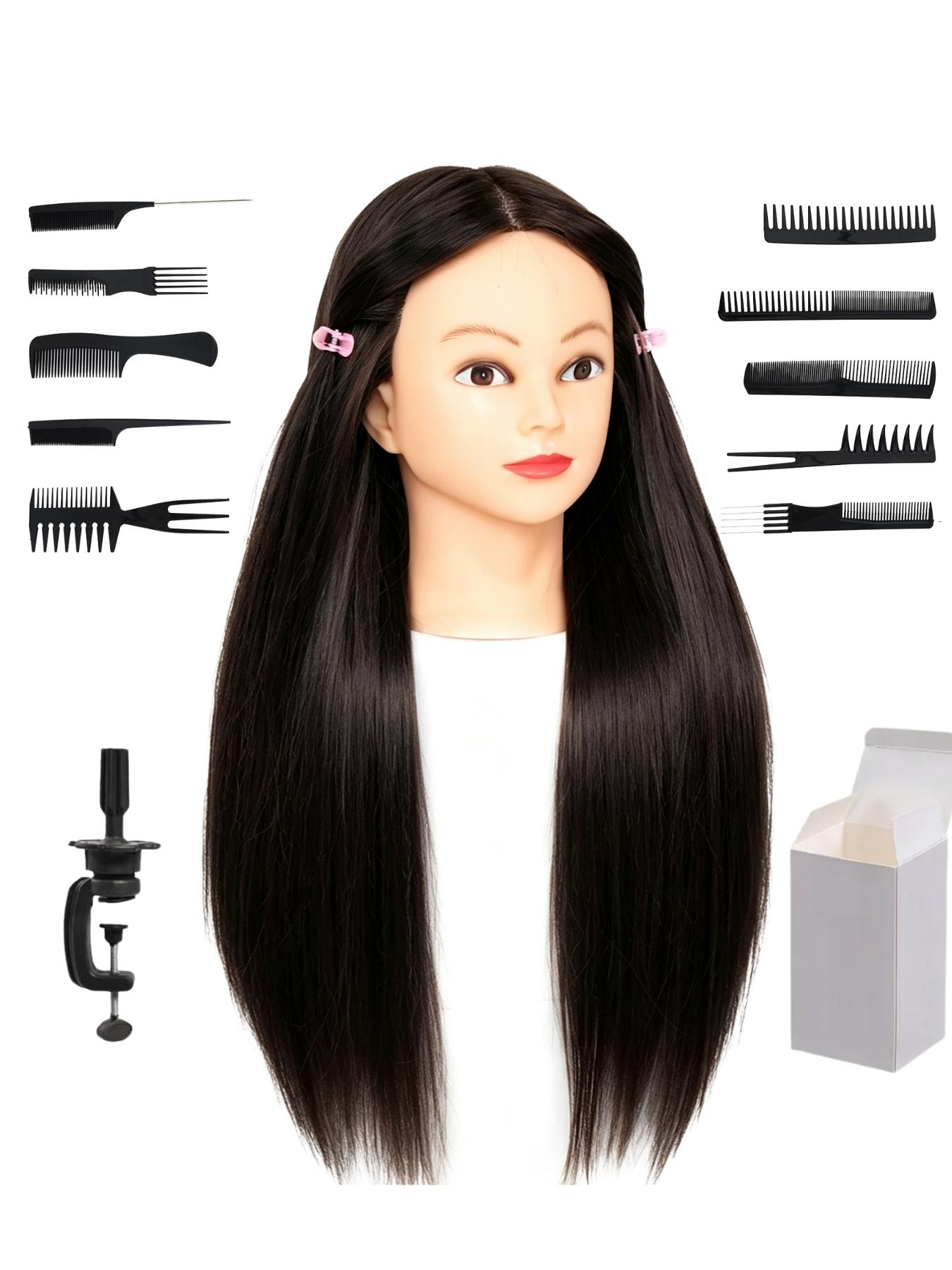 26‑28 Inch Synthetic Hair Mannequin Head 3 Colors Available Light Skin Tone Female Training Manikin Head With Table Clamp Stand And 10 Pcs Hair Comb Kit For Cosmetology Students Practicing Braids Updos And Hairstyling