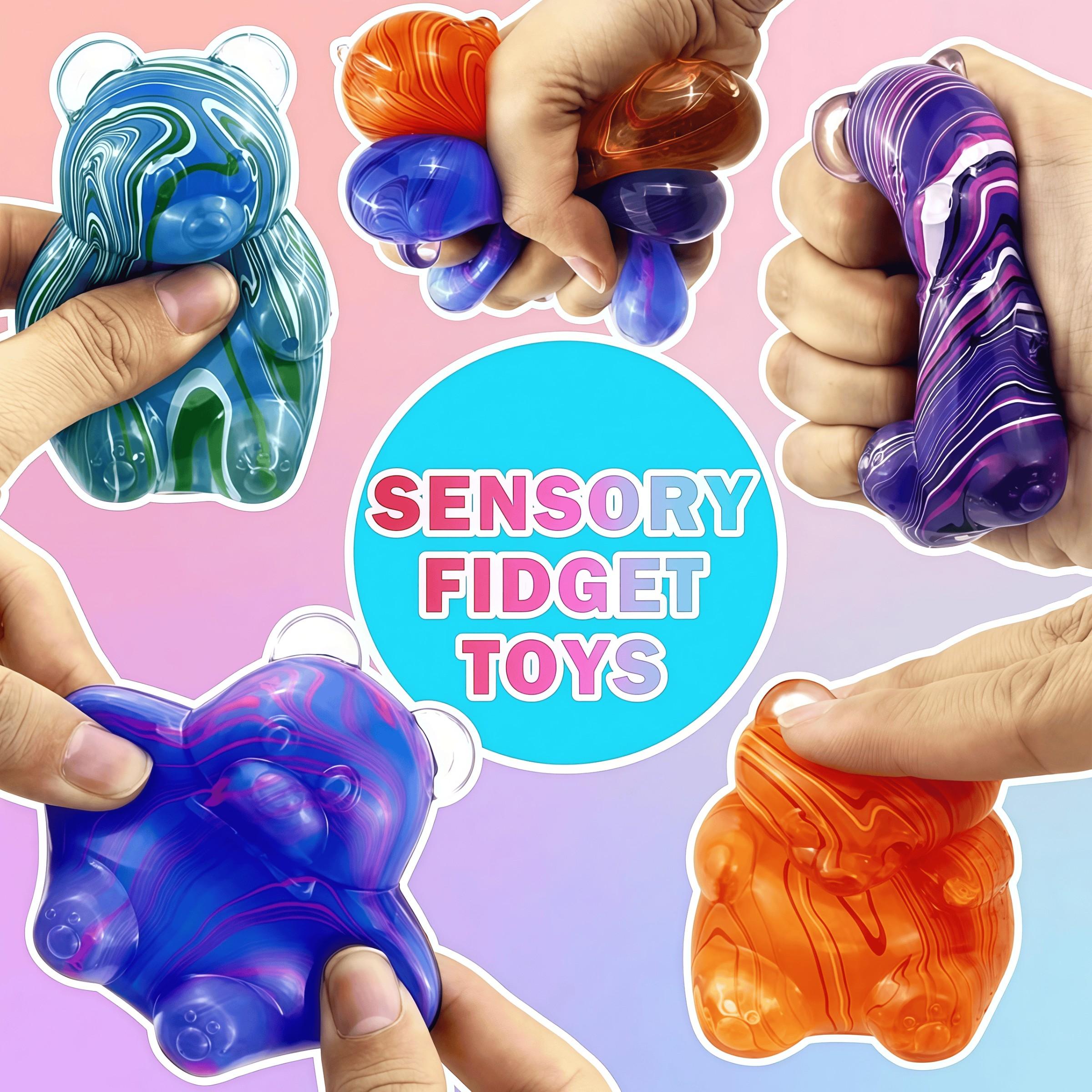 1/4 Pack Marbled Gummy Bear - Sensory Fidget Toy, Jelly Filled, Squeeze Toy, Stress Relief, Anxiety Relief, Decompression Toy, Birthday Gift, Gift Bag Filler