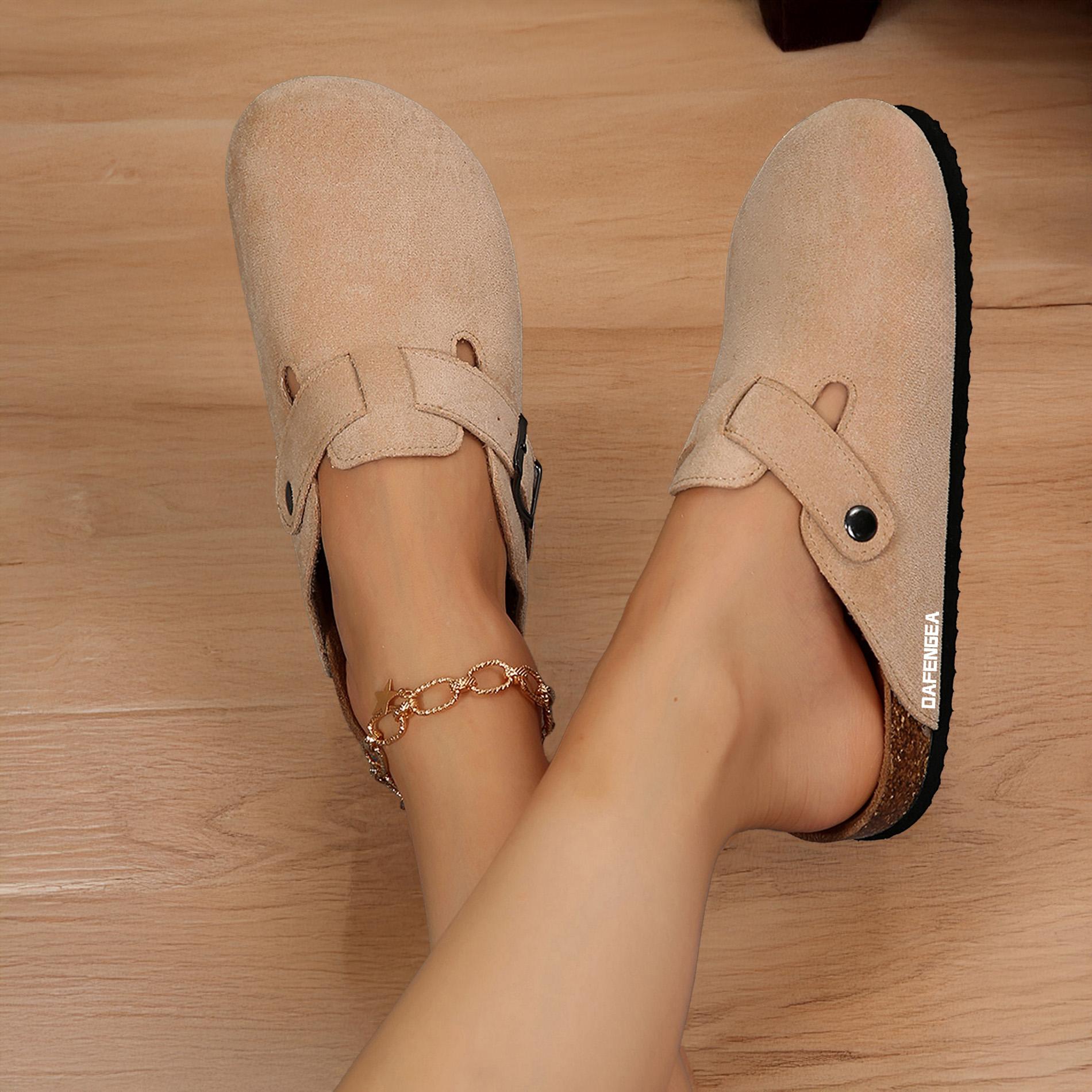 Women's Suede Cork Clogs Slippers with Adjustable Buckle Slip on Mules Potato Shoes For Indoor And Outdoor Activities Springfresh