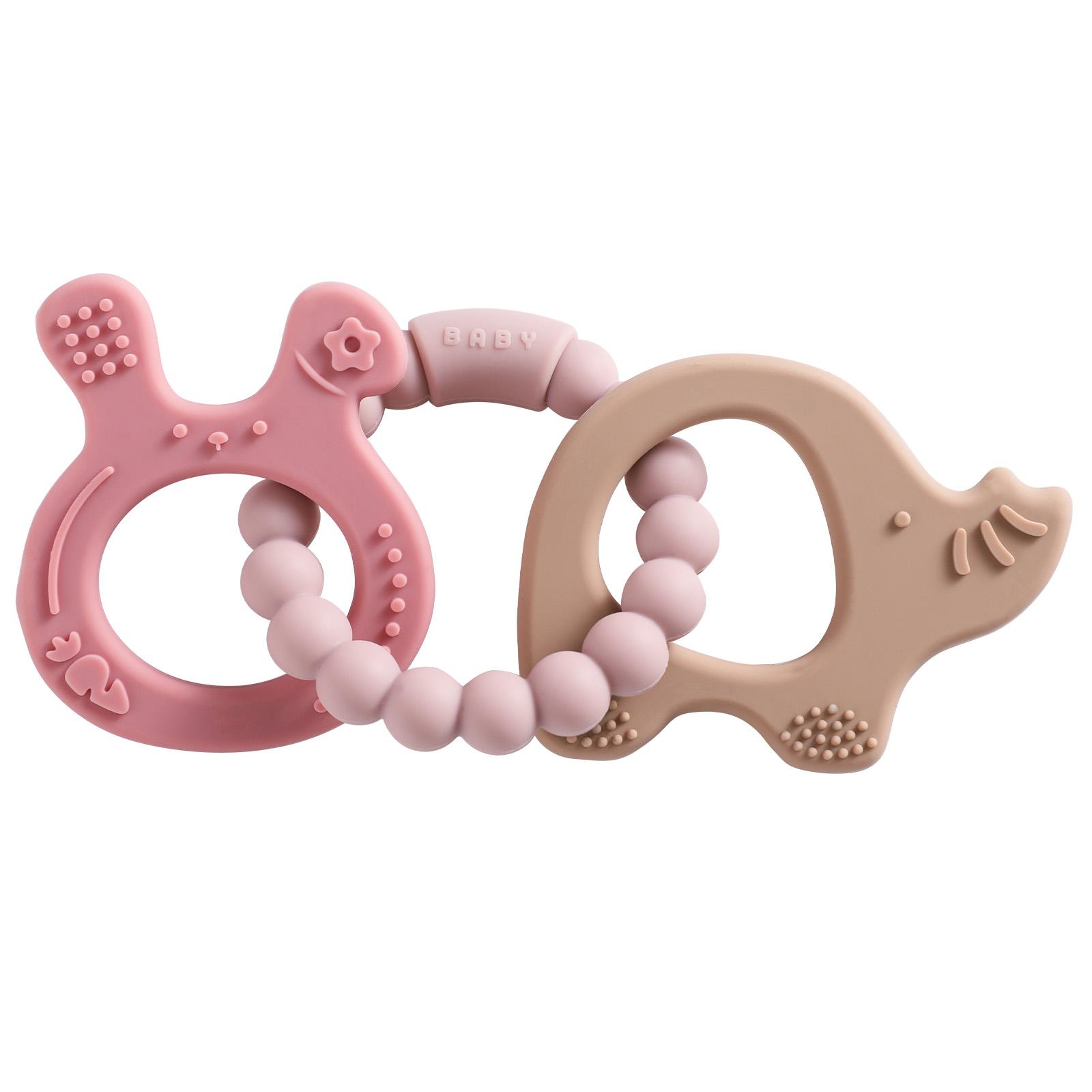Baby Silicone Teething Ring Set, Nordic Style Animal Shape Toothbrush, Safe Non-Toxic Baby Toy, Perfect Holiday Gift