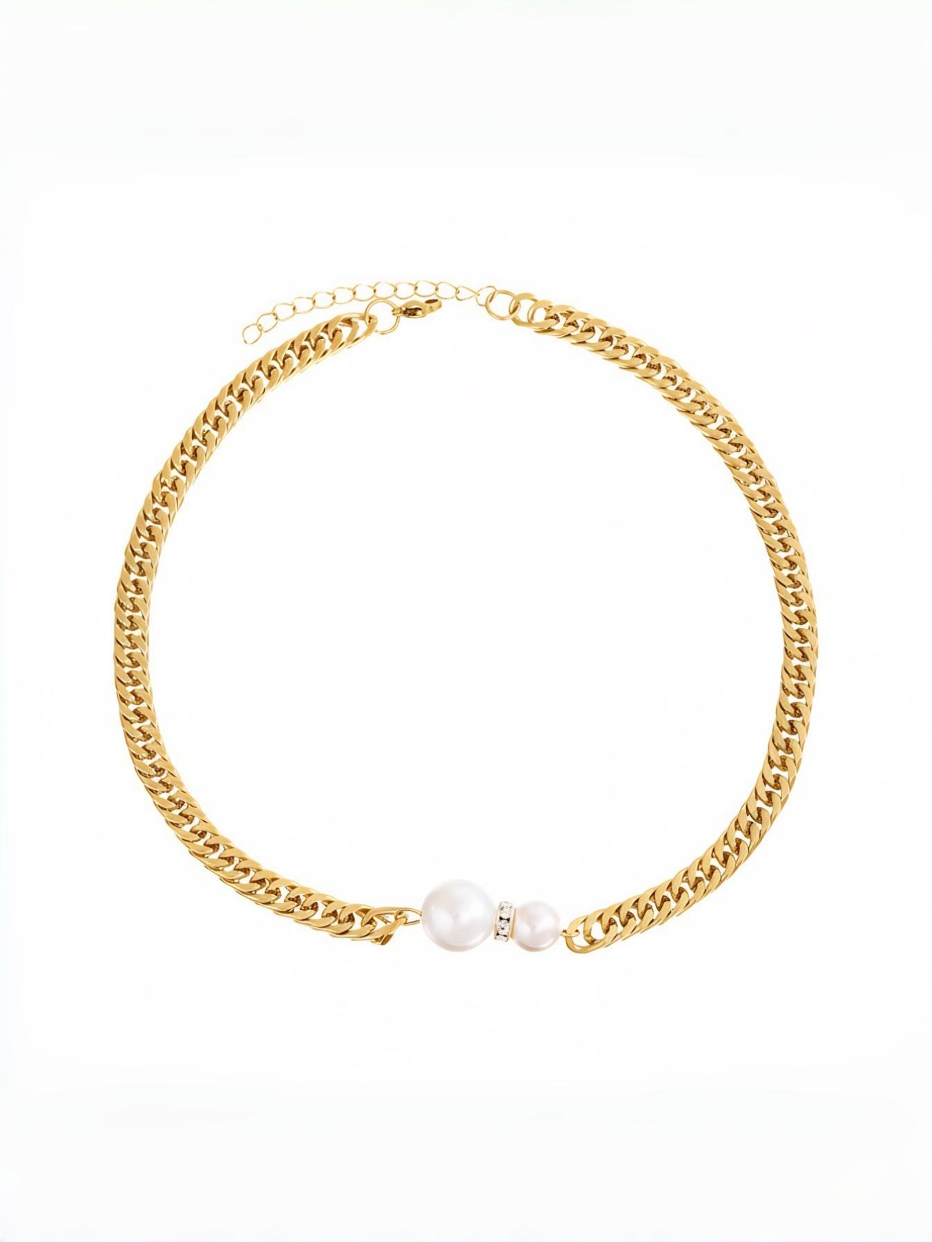 Perfect Size Pearl Stainless Steel Cuban Chain Necklace, Simple Design, Ideal Gift, Daily Wear Jewelry, Elegant and Stylish