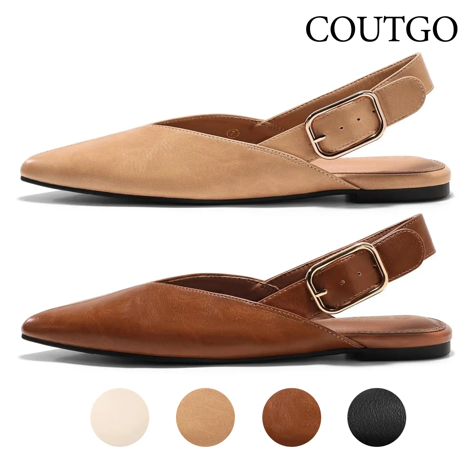 Coutgo Womens Flat Mules Closed Pointed Toe Slingback Slip On Flats Work Office Dress Sandal Shoes tiktokshopbacktoschool