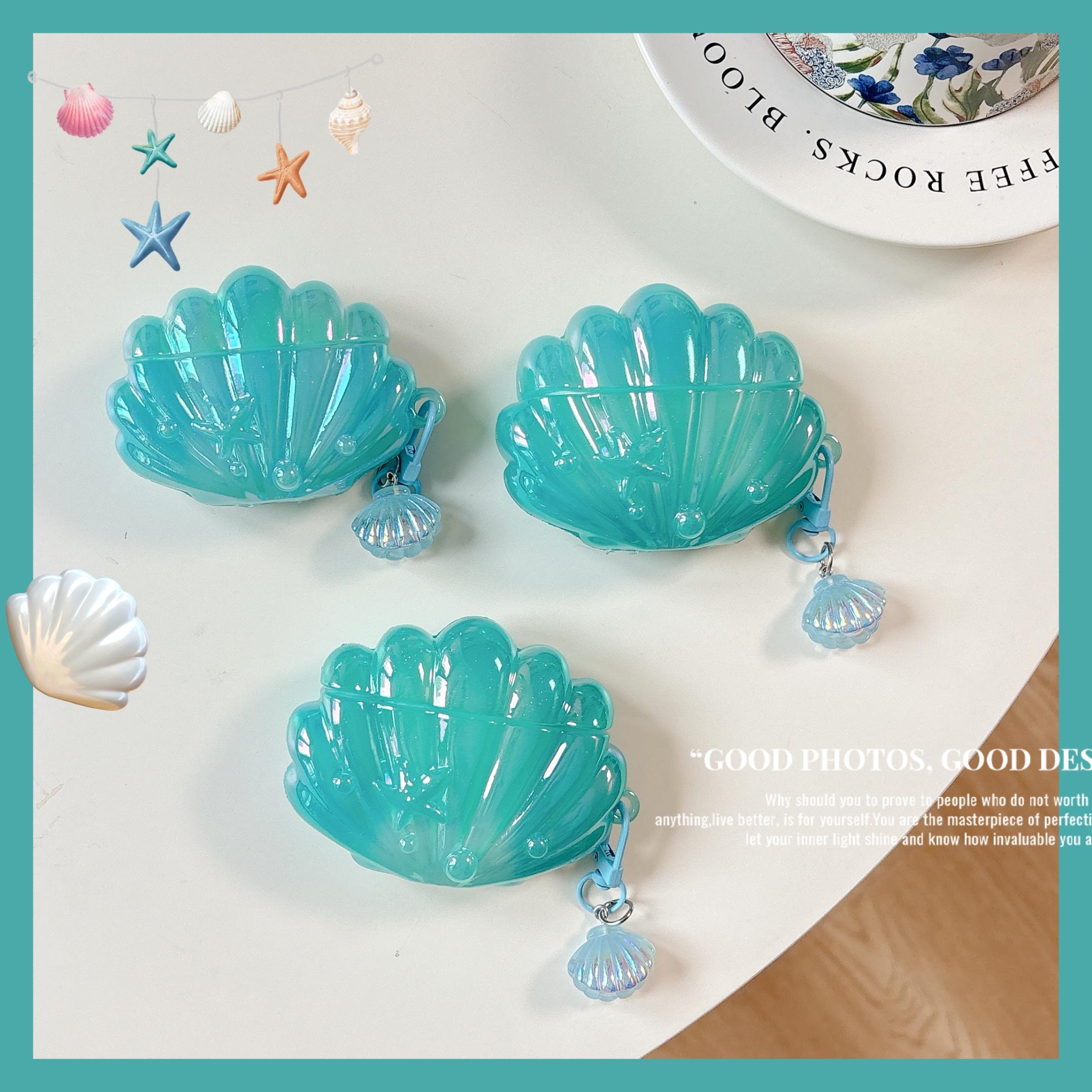 AirPods 4 & Pro3 Earphone Case, Blue Shell Style, Electroplating Process, Protective Case for Girls, Sea Shell Pendant Design