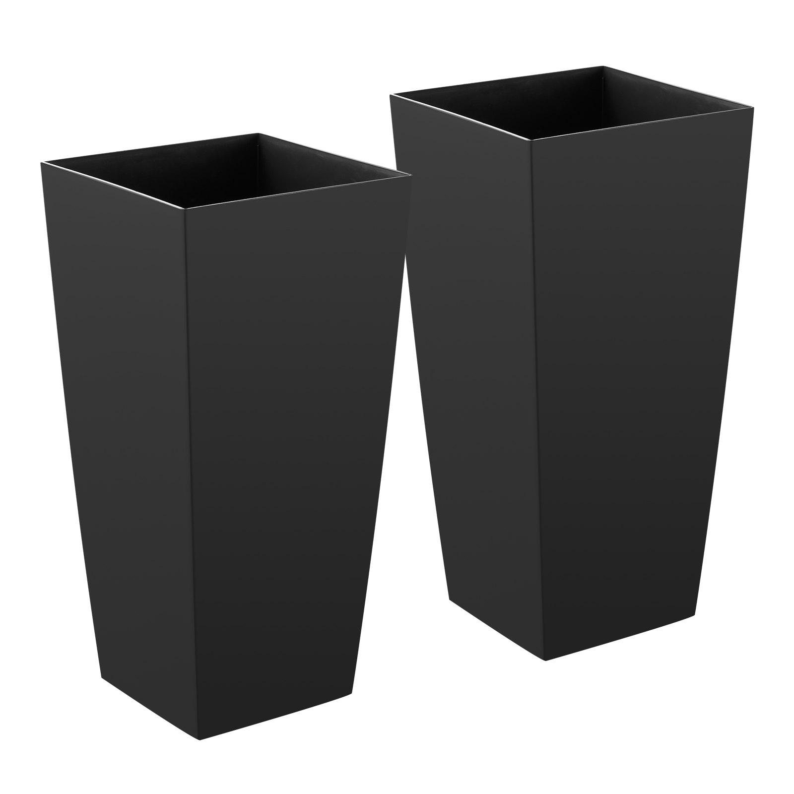 VEVOR Tall Planters Set of 2, 26 Inch Large Outdoor Taper Planters for Outdoor Indoor Plants, Front Porch Plastic Modern Flower Pots with Casters, Inner Pot & Drainage Holes for Patio, Garden, Black