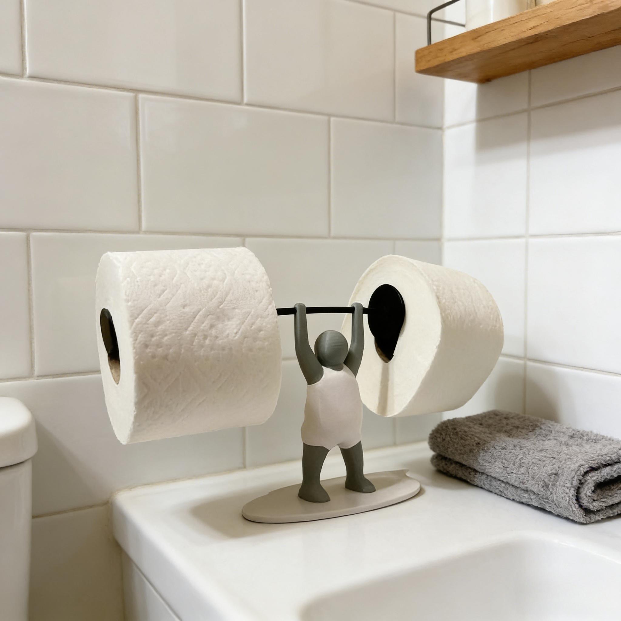 Weightlifting Figurine Bathroom Tissue Holder, No Drill Wall Mount, Toilet Paper Organizer, Bathroom Decor, Fun Storage Rack