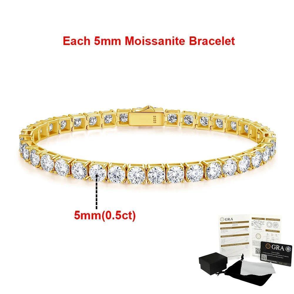 2-6.5mm Real Moissanite Tennis Bracelets for Women Man 925 Sterling Silver Plated White Gold Bracelet Sparkling Wedding Jewelry