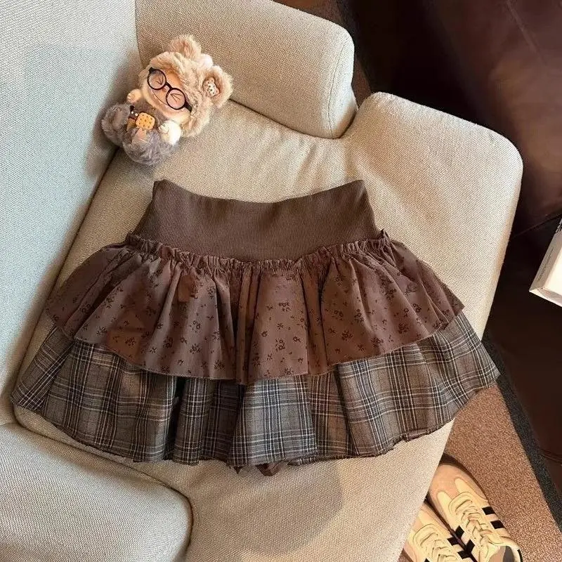 2026 Spring Retro Elegant Mini Skirt Woman Y2k Patchwork Design Harajuku A-line Skirt Female Plaid Chic Korean Popular Clothes