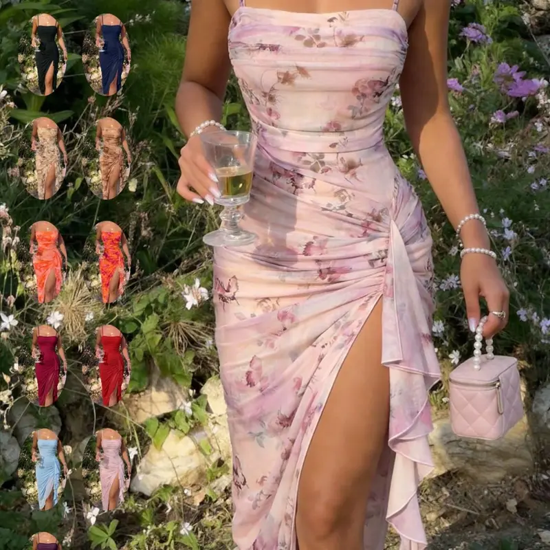 Women's Floral Print Ruched Asymmetrical Hem Dress, Fit, Elegant Off-Shoulder Design, Perfect for Summer Events and Casual Outing
