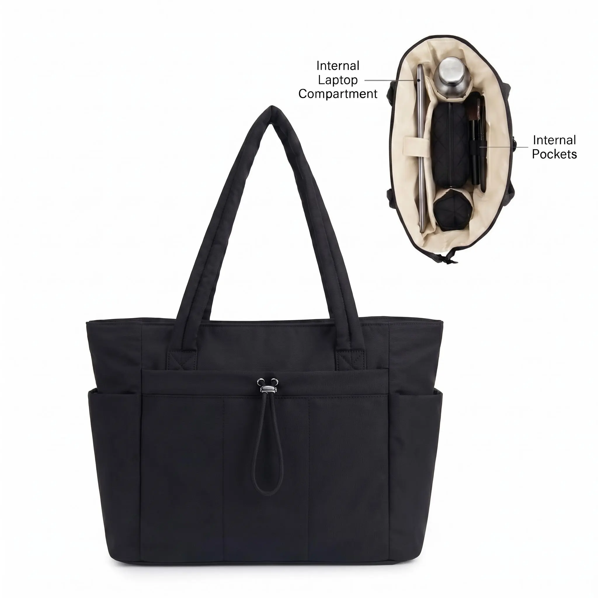 Everyday Essential Tote Bag For Work Laptop Canvas Quilted Shoulder Bag Large Capacity Multi Pocket Urban Minimalist Stitching Contrast Color Chain Patchwork Black Off White Camel Pink Blue