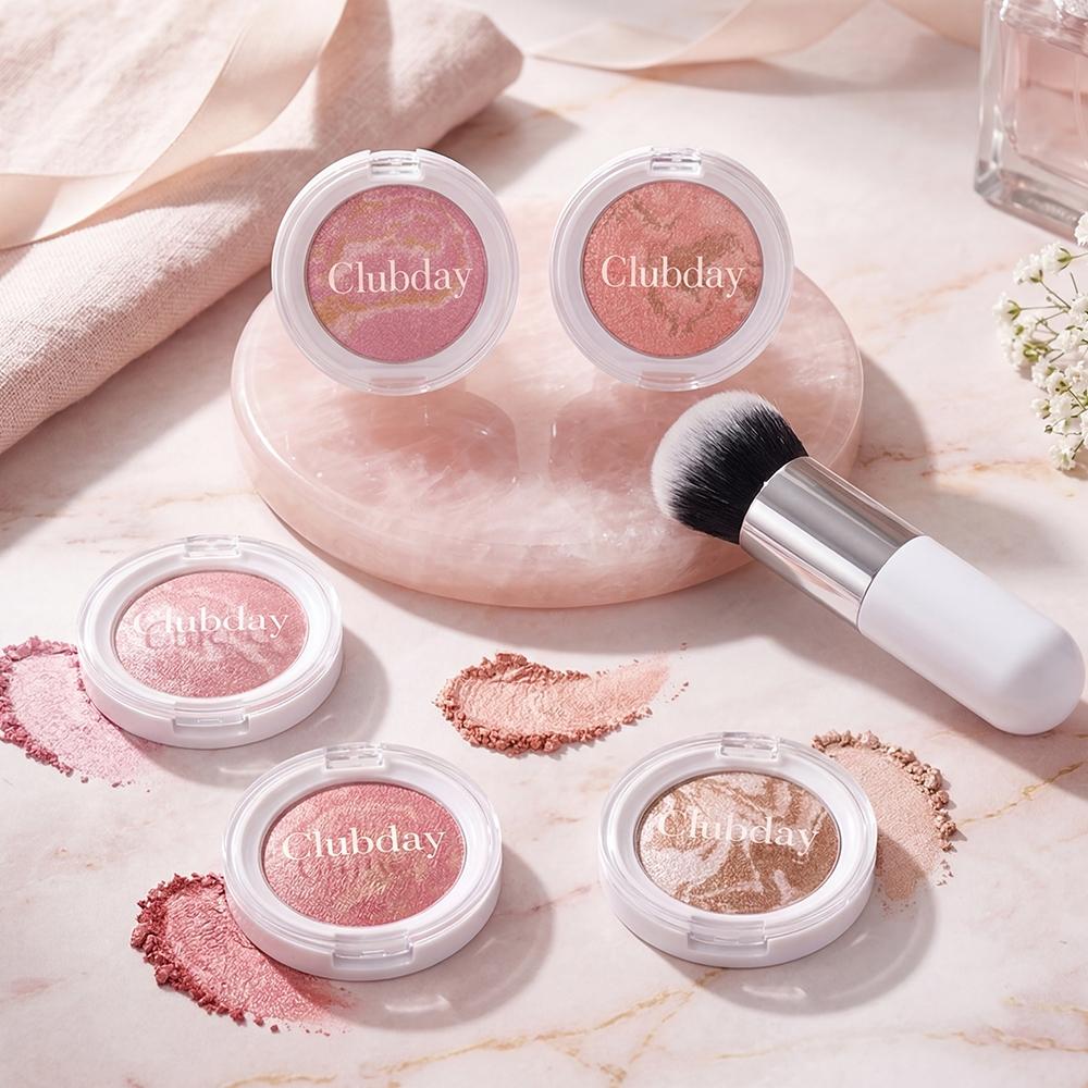 Marble Blush Powder with Brush, Shiny Silky Smooth, Natural Luster, Long Lasting Waterproof, Ideal for Daily & Party Makeup