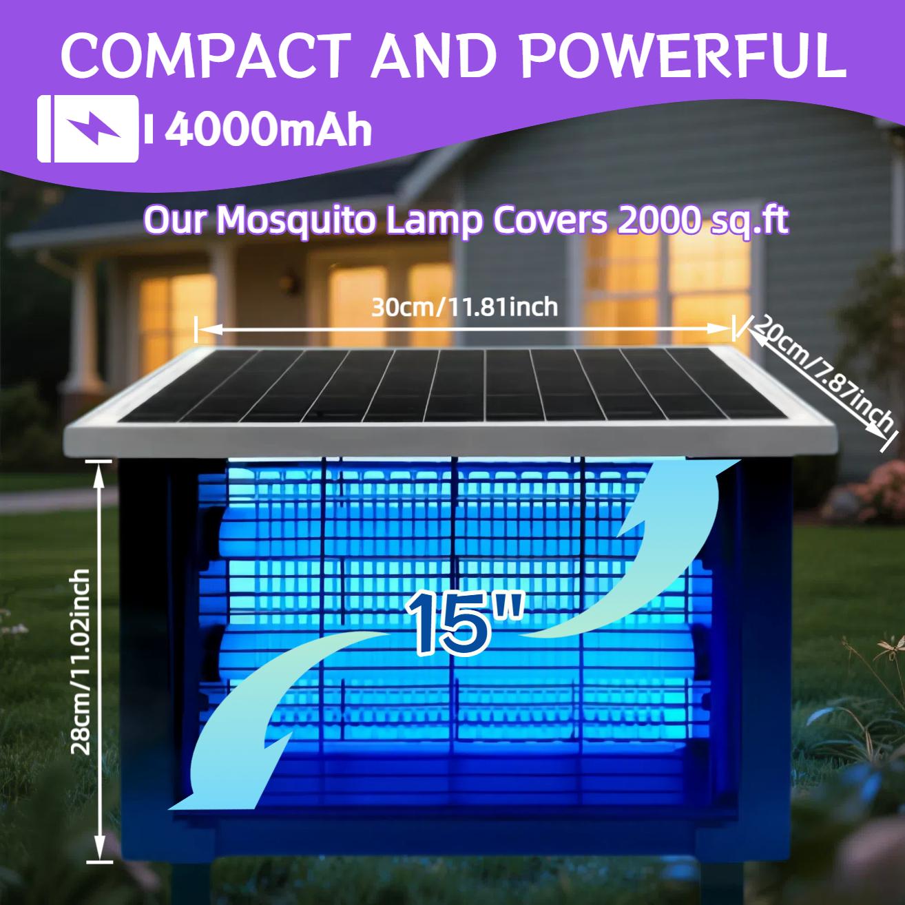 Solar Bug Zapper Outdoor, Waterproof Mosquito & Fly Killer lamps with 4000mAh Battery, Solar Powered Insect Trap, 2 Modes & 3 Placement Options for Yard, Patio, Garden, Camping