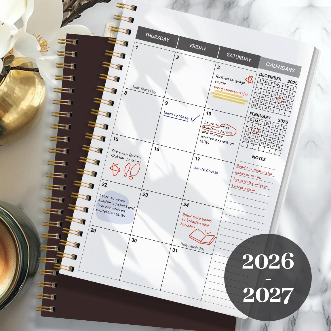 2026-2027 Leopard Print Monthly Planner, Dual Year Calendar, Study Work Life Organizer, High Aesthetic Self-Discipline Tracker