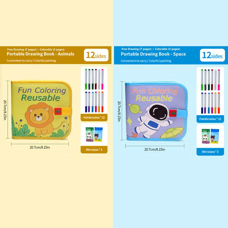 2026 Kids Erasable Drawing Set, Waterproof Magic Book with Watercolor Pens, Creative Dinosaur Bird Bear Writing Painting Kit, Boys Girls Gift