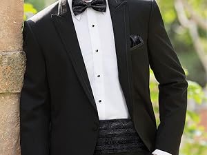 Men Silk Paisley Cummerbund and Pre-tied Bowtie Handkerchief Cufflink Set for Tuxedo