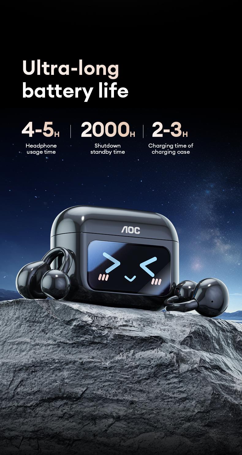 AOC ACD3521 Clip-On Smart Wireless Headset - Sport Earphones, BT6.0 Touchscreen Earbuds, Waterproof Sweatproof Wearable Tech, Adjustable Hands-Free for Music, Calls, Android & iOS Compatibility